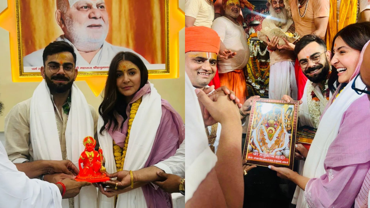 Virat Kohli and Anushka Sharma meeting Mahant of Hanumangarhi temple during their visit to Ayodhya